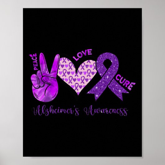 Peace Love Cure Paarse Ribbon Alzheimer Awarenes Poster (Voorkant)