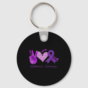 Peace Love Cure Paarse Ribbon Alzheimer Awarenes Sleutelhanger