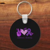 Peace Love Cure Paarse Ribbon Alzheimer Awarenes Sleutelhanger (Achterkant)