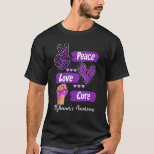 Peace Love Cure Paarse Ribbon Alzheimer Awarenes T-shirt