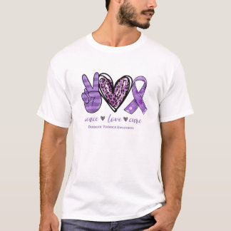 Peace Love Cure Paarse Ribbon Domestic Violent Aw T-shirt