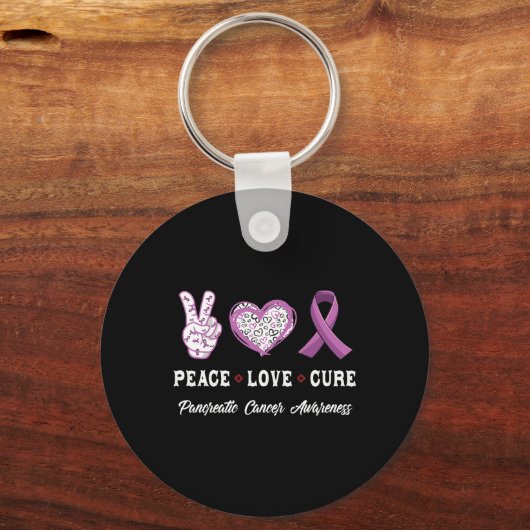 Peace Love cure Pancreaskanker bewustzijn mannen w Sleutelhanger (Voorkant)