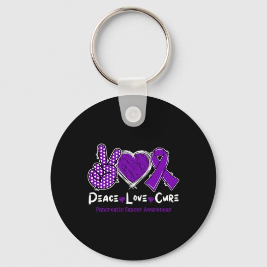 Peace Love Cure Pancreatic Cancer Awareness Paars Sleutelhanger (Voorkant)