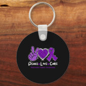 Peace Love Cure Pancreatic Cancer Awareness Paars Sleutelhanger (Voorkant)