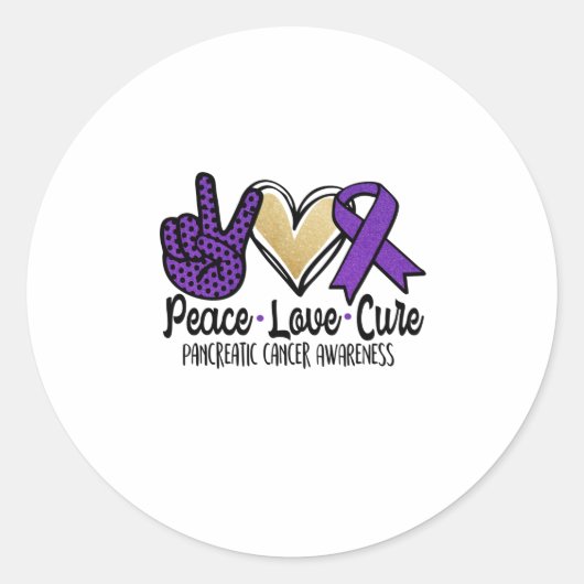 Peace Love Cure Pancreatic Cancer Awareness Ronde Sticker (Voorkant)
