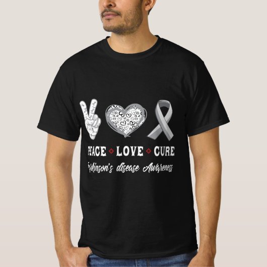 Peace Love cure Parkinson's disease awareness men  T-shirt (Voorkant)