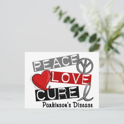 PEACE LOVE CURE PARKINSONS ZIEKTE BRIEFKAART (Staand voorkant)