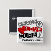 PEACE LOVE CURE PARKINSONS ZIEKTE VIERKANTE BUTTON 5,1 CM (Voorkant /achterkant)
