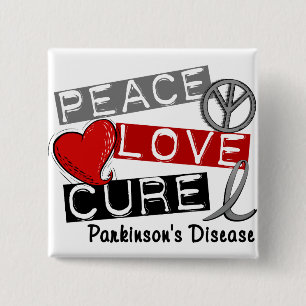 PEACE LOVE CURE PARKINSONS ZIEKTE VIERKANTE BUTTON 5,1 CM