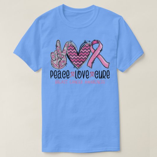 Peace Love Cure Pink Ribbon Cancer Breast Awarenes T-shirt (Design voorkant)