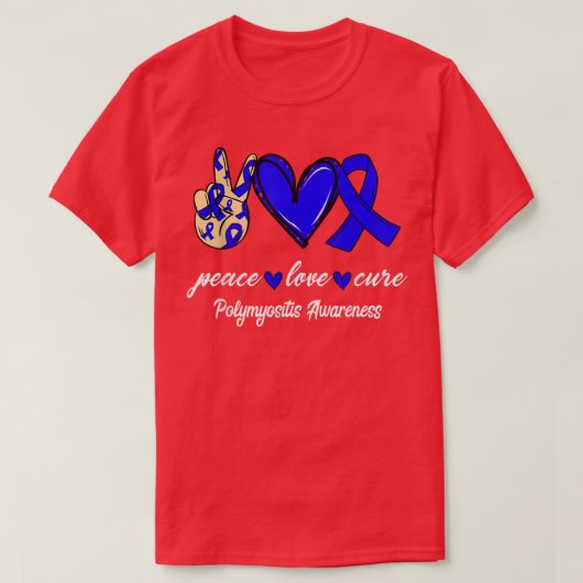 Peace Love Cure Polymyositis Blue Ribbon Awareness T-shirt (Design voorkant)