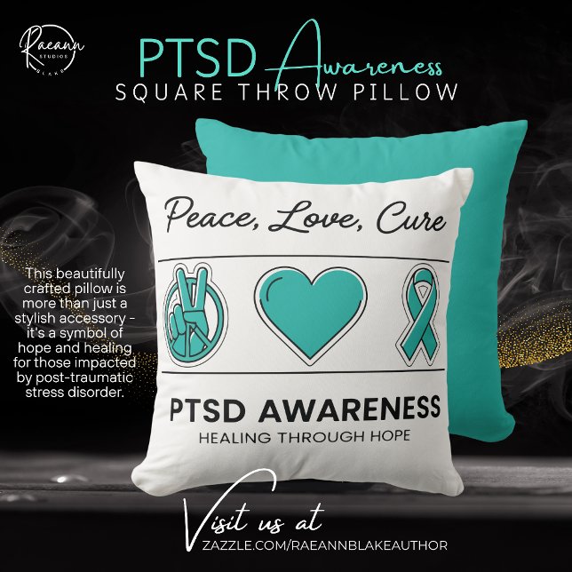 Peace, Love, Cure PTSD Awareness Square Kussen (Creator heeft geüpload)