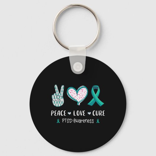 Peace Love Cure PTSS Stress Disorder Awareness Man Sleutelhanger (Voorkant)