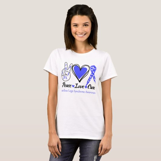 Peace Love Cure Restless Legs Syndrome Awareness T-shirt (Voorkant volledig)