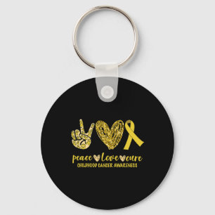 Peace Love Cure Ribbon Childhood Cancer Awareness Sleutelhanger