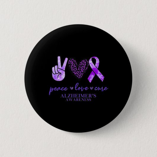 Peace Love Cure Ribbon Leopard Heimerheimer Brain Ronde Button 5,7 Cm (Voorkant)