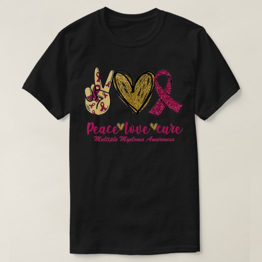 Peace Love Cure Ribbon Multiple Myeloma Awareness T-shirt (Design voorkant)