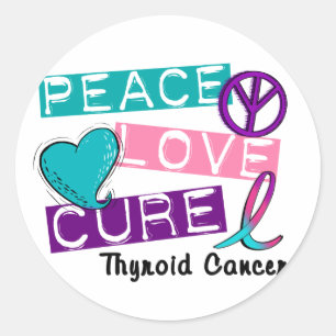 PEACE LOVE CURE Schildklierkanker Shirten & Gesche Ronde Sticker