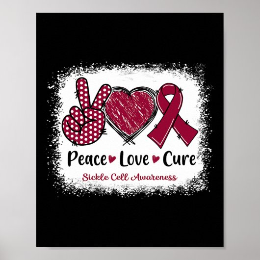 Peace Love Cure Sickle Cell Awareness Burgundy Rib Poster (Voorkant)