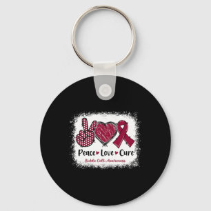 Peace Love Cure Sickle Cell Awareness Burgundy Rib Sleutelhanger