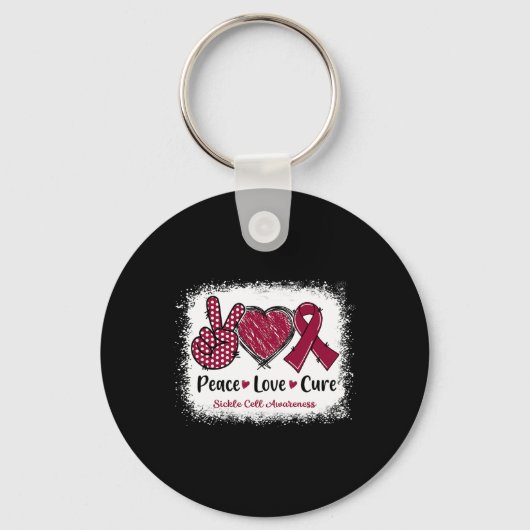 Peace Love Cure Sickle Cell Awareness Burgundy Rib Sleutelhanger (Voorkant)