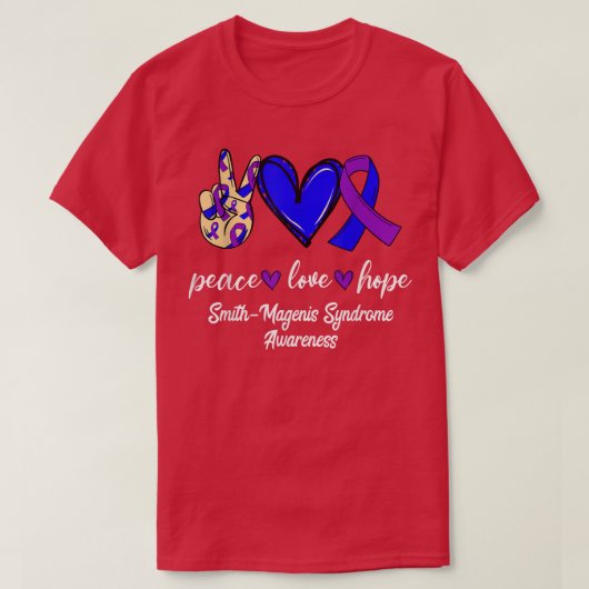 Peace Love Cure Smith-Magenis Syndrome Purple Blue T-shirt (Design voorkant)