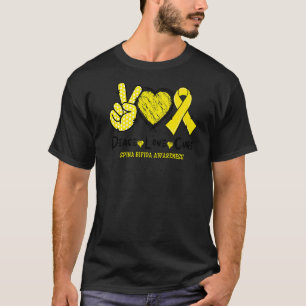 Peace Love Cure Spina Bifida Awareness Yellow Ribb T-shirt