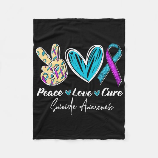 Peace Love Cure Suicide Prevention Awareness Heart Fleece Deken (Voorkant)