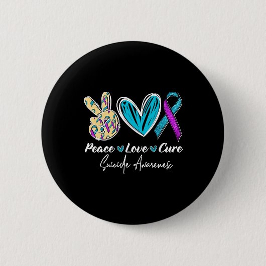 Peace Love Cure Suicide Prevention Awareness Heart Ronde Button 5,7 Cm (Voorkant)