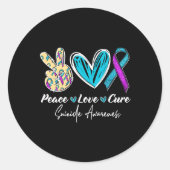Peace Love Cure Suicide Prevention Awareness Heart Ronde Sticker (Voorkant)