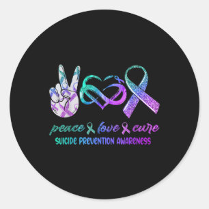 Peace Love Cure Suicide Prevention Awareness Ronde Sticker
