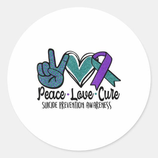 Peace Love Cure Suicide Prevention Awareness Ronde Sticker (Voorkant)