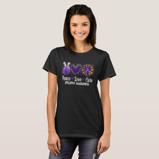 Peace Love Cure Sunflower Epilepsy Awareness War T-shirt (Voorkant volledig)