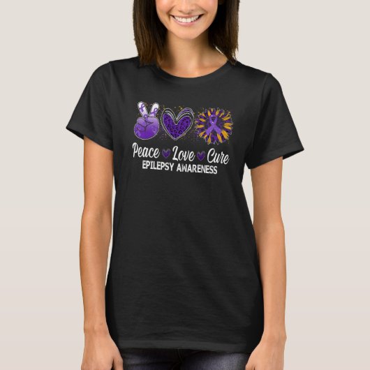 Peace Love Cure Sunflower Epilepsy Awareness Warme T-shirt (Voorkant)
