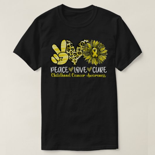 Peace Love Cure Sunflower Leopard Childhood Cancer T-shirt (Design voorkant)