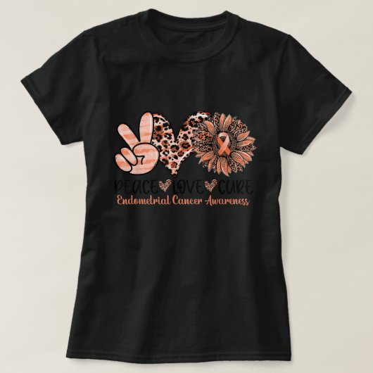 Peace Love Cure Sunflower Peach Ribbon Endometrial T-shirt (Design voorkant)