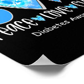 Peace Love Cure T1D Diabetes Awareness Blauw lint Poster (Hoek)