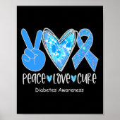 Peace Love Cure T1D Diabetes Awareness Blauw lint Poster (Voorkant)