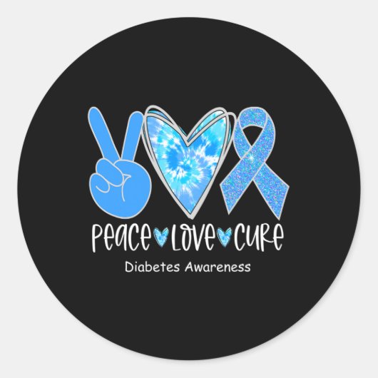 Peace Love Cure T1D Diabetes Awareness Blauw lint Ronde Sticker (Voorkant)