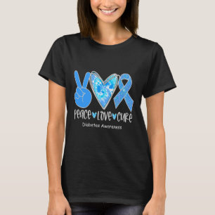 Peace Love Cure T1D Diabetes Awareness Blauw lint T-shirt