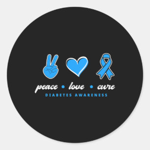 Peace Love Cure T1D Warrior Type One Diabetes Awar Ronde Sticker