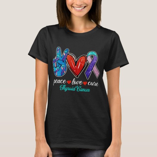 Peace Love Cure Thyroid Cancer Warrior T-shirt (Voorkant)