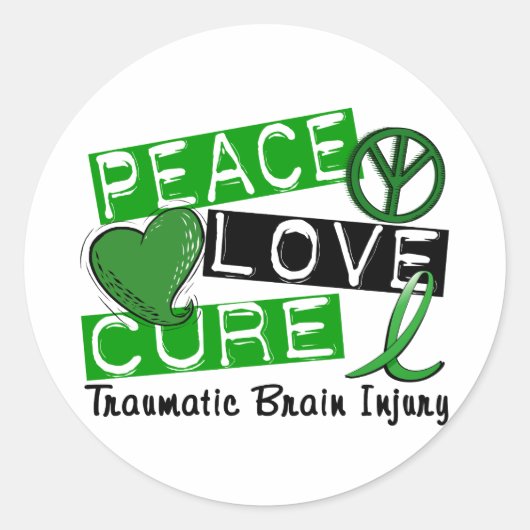 Peace Love Cure Traumatic Brain Injury TBI Ronde Sticker (Voorkant)
