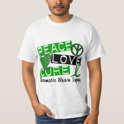 Peace Love Cure Traumatic Brain Injury TBI T-shirt (Voorkant)