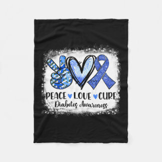 Peace Love Cure Type 1 Diabetes Awareness T1d Blue Fleece Deken
