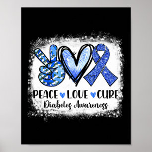 Peace Love Cure Type 1 Diabetes Awareness T1d Blue Poster