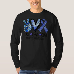 Peace Love Cure Type 1 Diabetes Awareness T1d Blue T-shirt