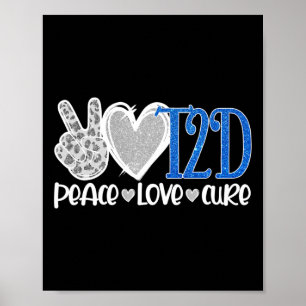 Peace Love Cure Type 2 Diabetes Awareness T2D Blue Poster