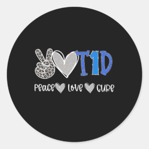 Peace Love Cure Type One Diabetes awareness T1D Ronde Sticker