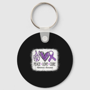 Peace Love Cure We Draag Paarse voor Heimers Aware Sleutelhanger
